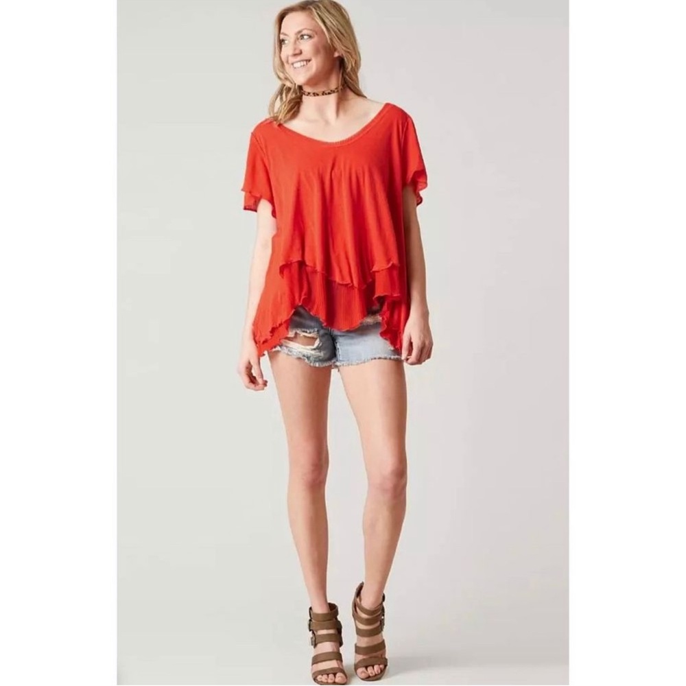 Free People Red Flutter Sleeve Blouse
